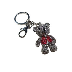 Sparkling Teddy Bear Keychain Clear Red Rhinestones Purse Luggage Clip Movable